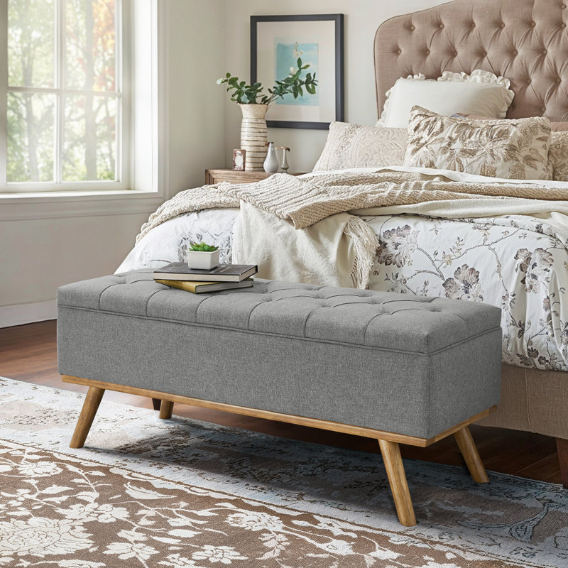 Leaysia Linen Upholstered Storage Bench, Gray Linen