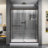  DreamLine Infinity-Z 34 inch D x 60 inch W x 74 3/4 inch H Semi-Frameless Sliding Frosted Shower Door in Chrome with Center Drain Black Shower Base Kit-1088788739-1088788729