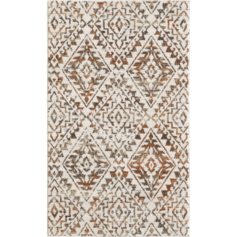 Losoya Geometric Southwestern Area Rug in Brown/Beige/Cream, Rectangle 3' x 5'