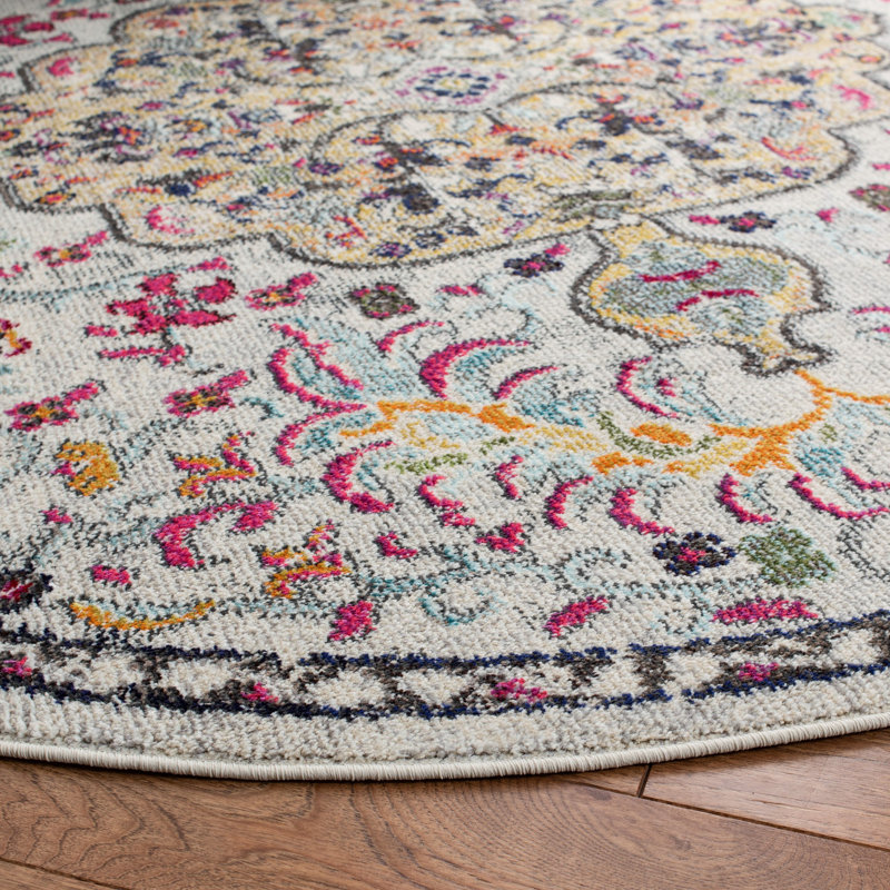 Felty Oriental Gray/Gold Area Rug, Round 9'