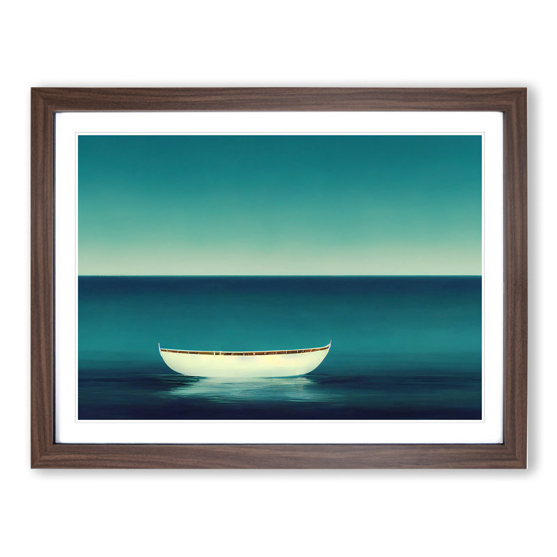 Minimalist Boat Art - Framed Print, 25cm H x 34cm W x 2cm D, Walnut