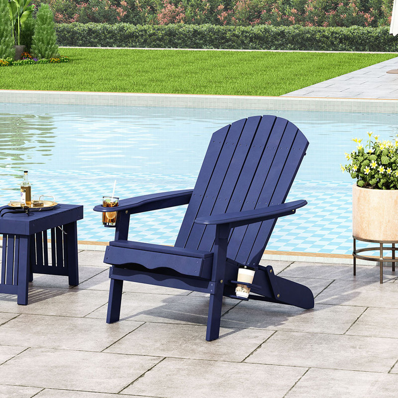 Chaise Adirondack pliante en bois massif Southwark, Bleu