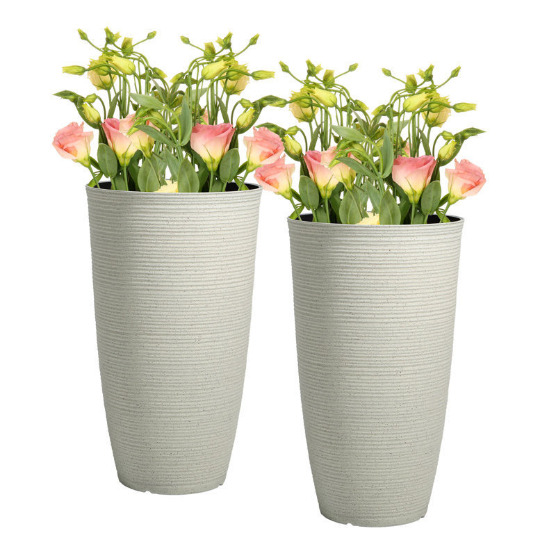 Modern Tall Round Planters, 23.5" Large Tapered Pot Planters, Flower Pots Indoor Outdoor, White