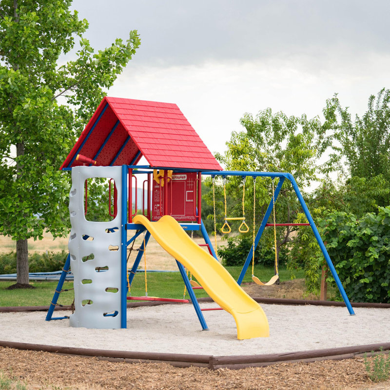 Lifetime Powder Coated Steel Swing Set with 2 Swing(s) , 1 Slide(s), Red/Blue/Yellow