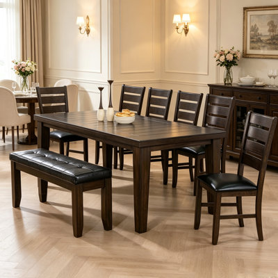 Table de salle à manger de style transitionnel urbain de 122 cm (48 po) – Teinte noyer riche avec placage en bois massif, plateau à motif circulaire en creux et pieds carrés – Capacité de 8 couverts, table polyvalente autoportante
