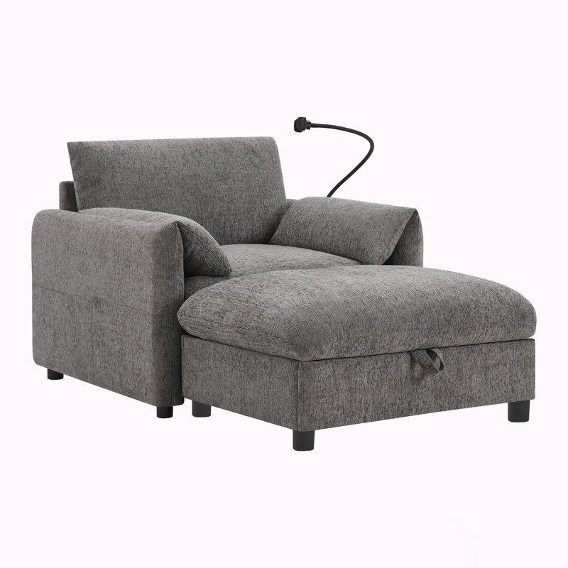 Chaise avec repose-pieds avec rangement, Gris