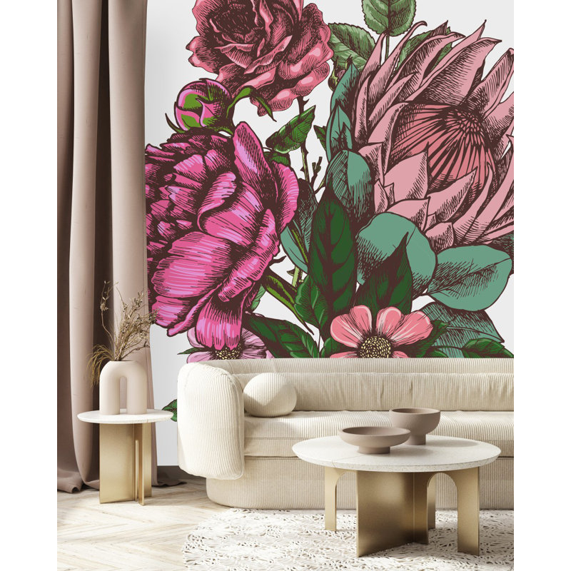 Papier peint bouquet de fleurs roses