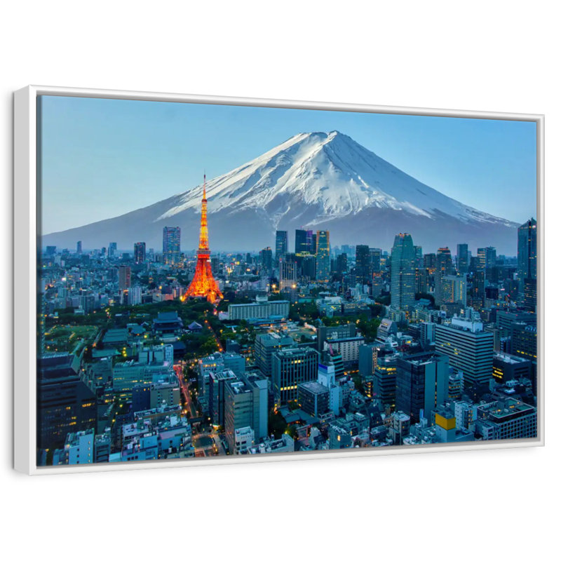 Mont Fuji, paysage urbain de Tokyo, Cadre flottant blanc, 31 po x 21 po
