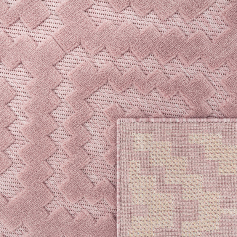 Tapis intérieur / extérieur rose tissé à la machine Isaura, Rectangle 6 pi 7 po x 9 pi 2 po
