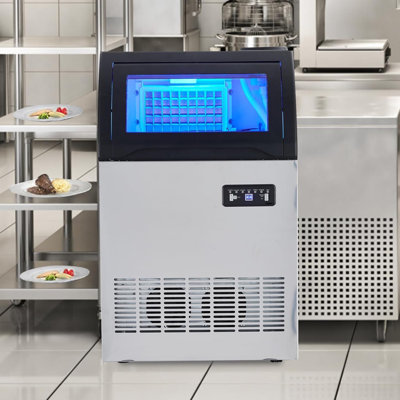 Freestanding Commercial Ice Maker Machine, 155Lbs/24H Stainless Steel Ice Machine with 33Lbs Storage Bin, Water Filter, LCD Control & Auto-Clean Function for Home Restaurant Bar