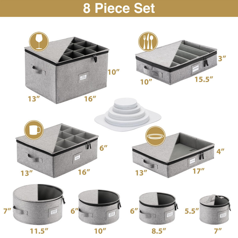 Fabric Dinnerware Storage Set with Felt Dividers Included