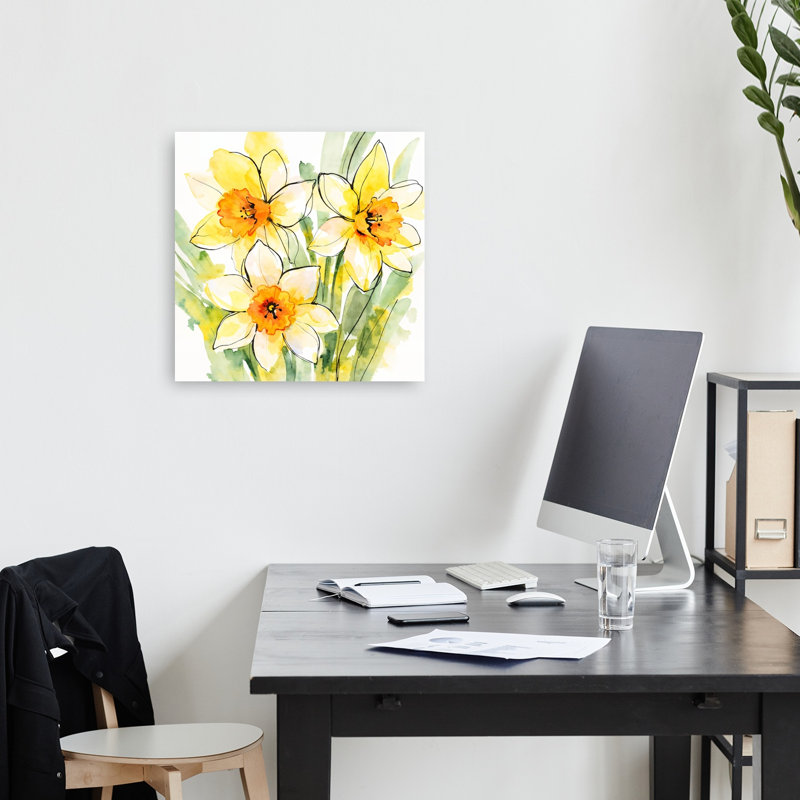 Jonquilles jaunes en fleurs, impression délicate de jonquille délicate et colorée, 18" H x 18" W