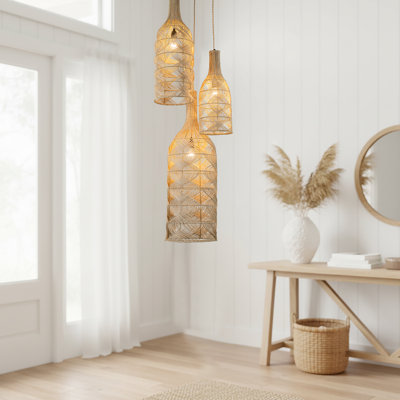 Ambry 3-Light Rattan Cluster Pendant, Coastal Boho - Handwoven