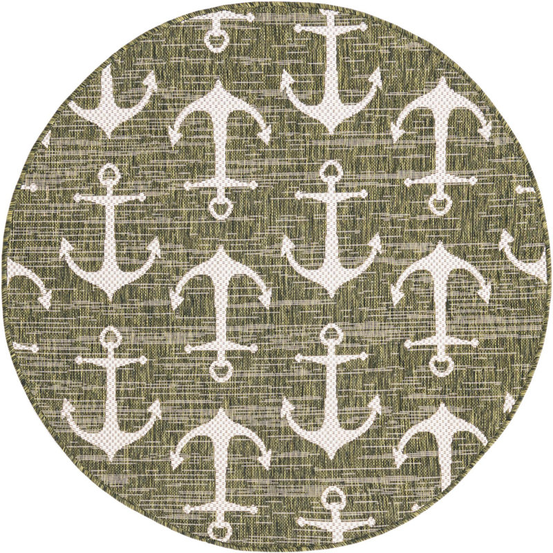 Outdoor Ayton Area Rug Green Color, Round 4'