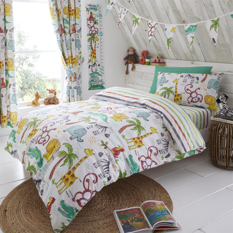 Elbert Cotton Blend Animal Print Duvet Cover with Pillowcases, Single Duvet Cover + 1 Standard Pillowcase