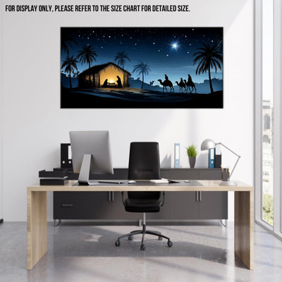 Large Nativity Wall Art - Oh Holy Night Pictures Wall Decor, Christmas Nativity Scene Painting, O Holy Night Wall Art Prints for Home Decor, Framed Canvas Wall Art, 24×48 inches