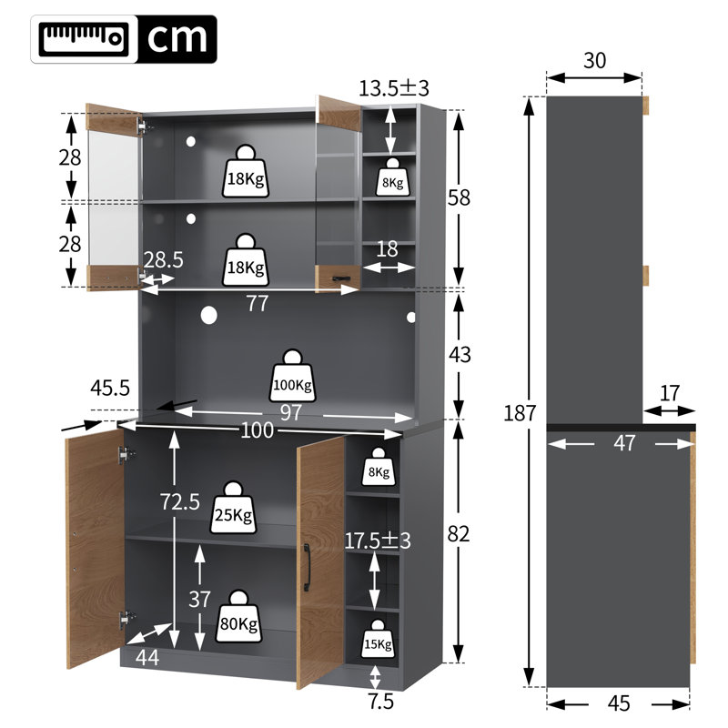 Dining Hutch Welsh Dresser, Brown/Black