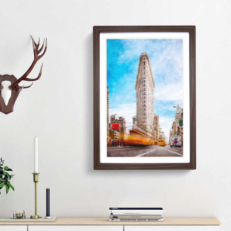 Flatiron Building in New York - Picture Frame Painting Print, Walnut Framed, 33cm H x 24cm W x 2cm D