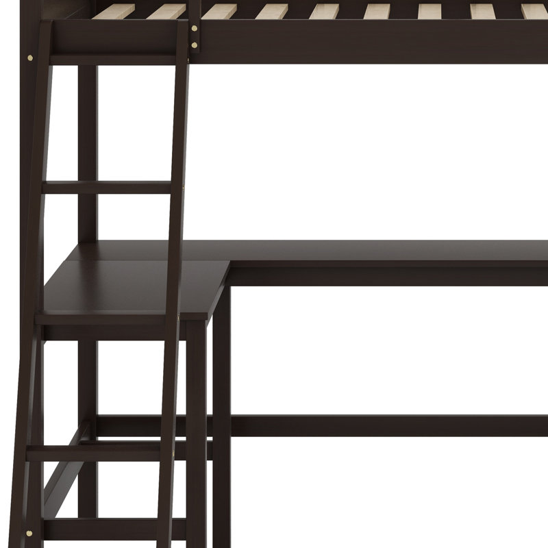 Lit mezzanine avec tablettes et bureau, Espresso