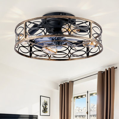 20" Flush Mount Caged Ceiling Fans With Lights And Remote