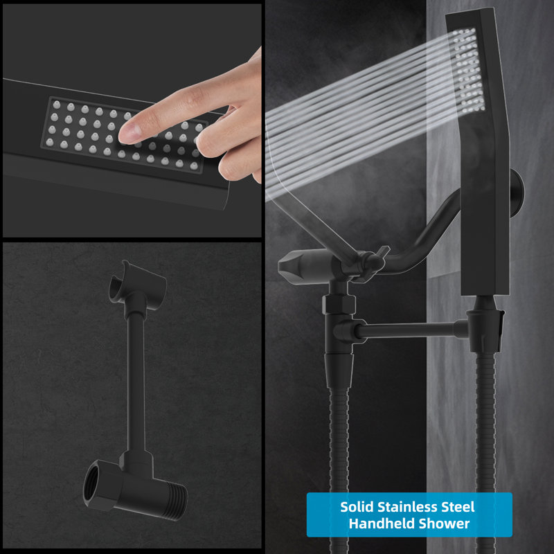 Large Matte Black Stainless Steel Dual Shower Head Combo