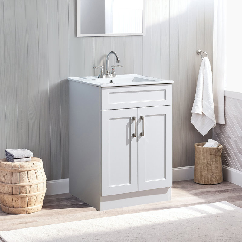 24" Single Bathroom Vanity Set, White/Brushed Nickel