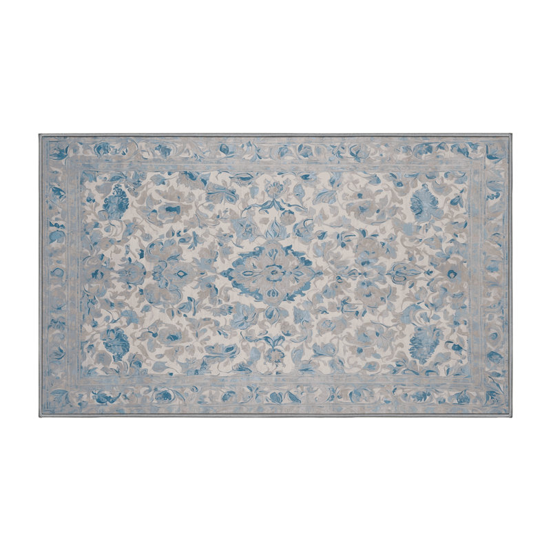 Machine Washable Gray Area Rug, Rectangle 7' x 9'