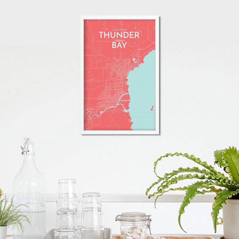 Thunder Bay City Map, impression, H 17 po x l 11 po, Rose / bleu pastel