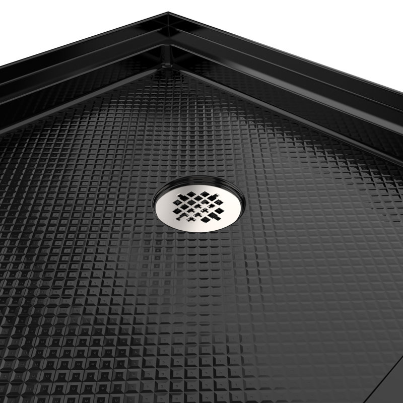 DreamLine SlimLine 36 inch D x 60 inch W x 2 3/4 inch H Single Threshold Black Alcove Shower Base with 2 inch Polished Nickel Right Round Drain