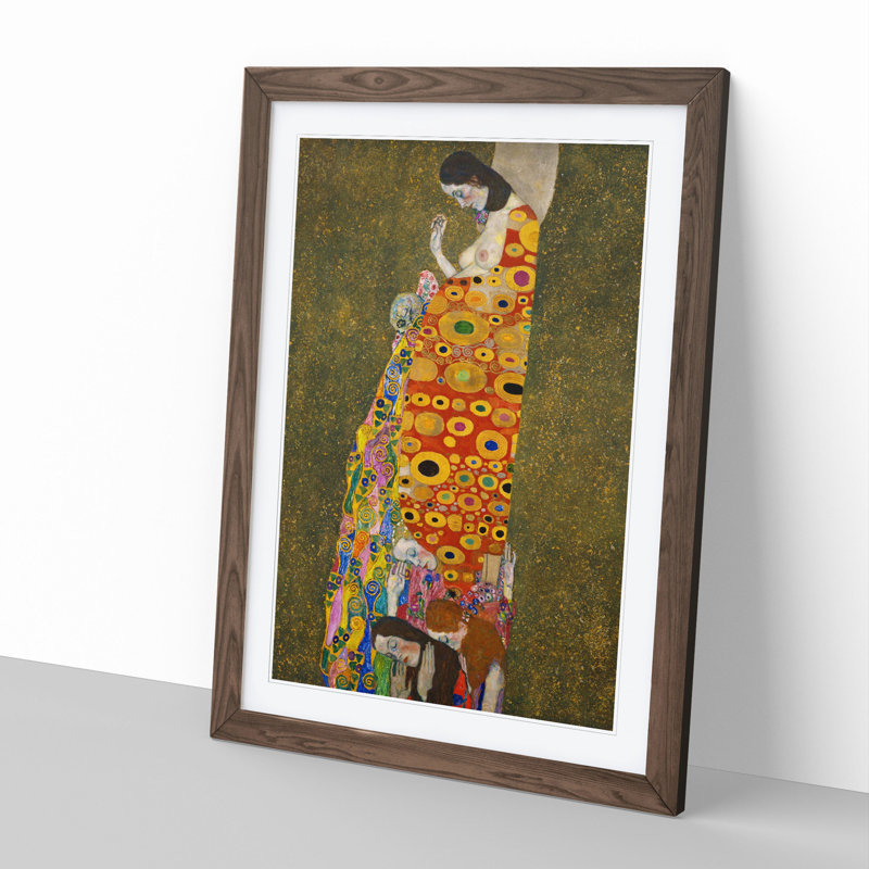 Hope Ii by Gustav Klimt - Picture Frame Painting on MDF, 65cm H x 48cm W x 2cm D, Walnut Framed
