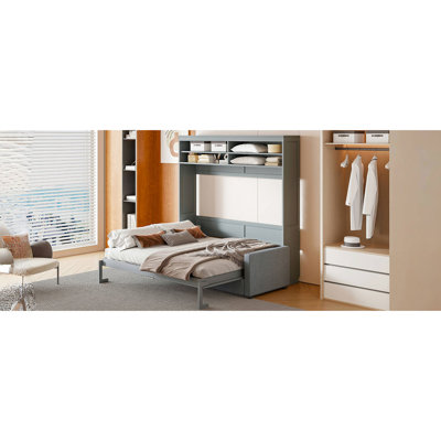 Grand lit avec lit douillet gris - Profitez du confort élégant