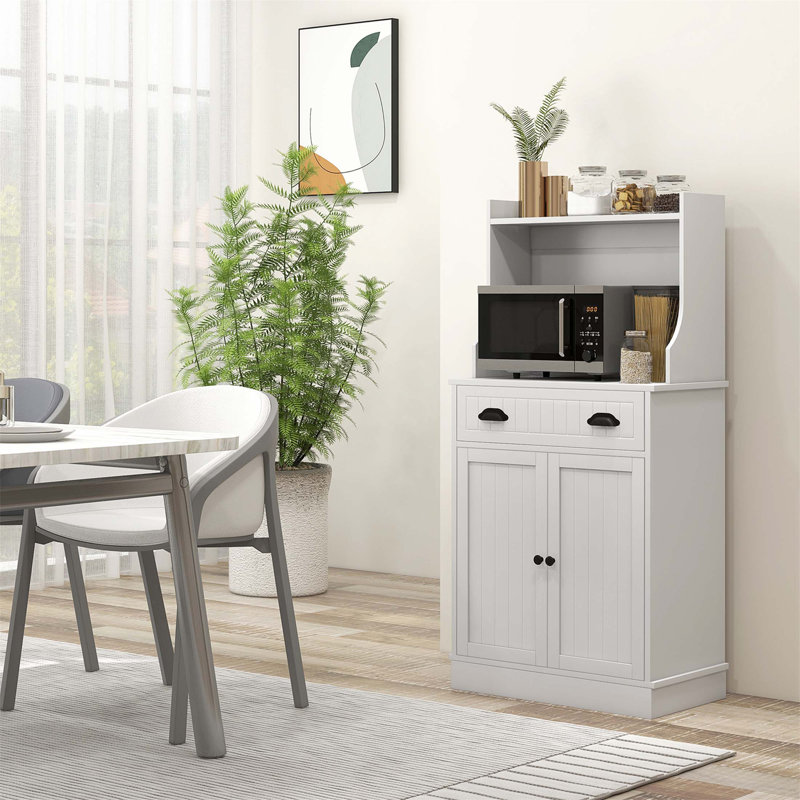 Versatile Microwave Cabinet With Storage, Adjustable Shelf, And Cable Hole For Kitchen And Dining Areas