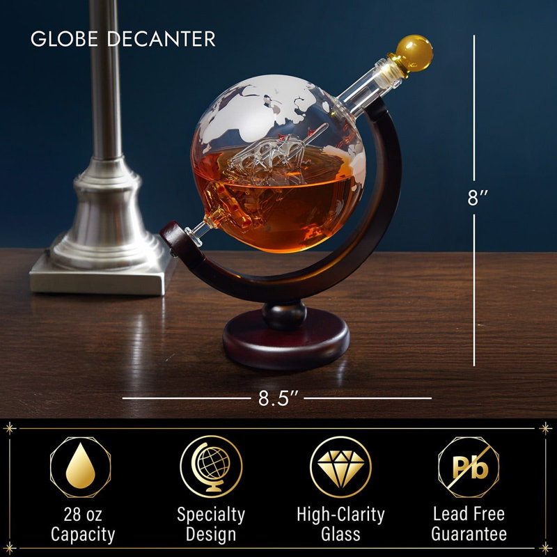 Personalized Globe Whiskey Decanter Set With Matching Rocks Glasses - 5pc, Yes