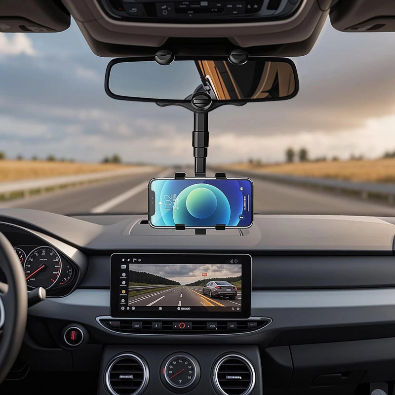 Phone Holder Rear View Mirror Car Truck Mount Stand GPS Cradle, 360° Rotation