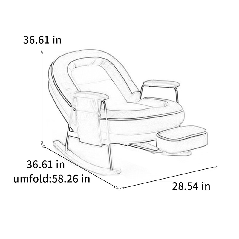 Chaise berçante confortable en bois massif, Orange-rouge