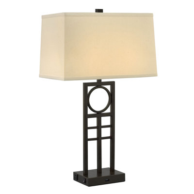 Lampe de table en bronze martelé 29 po avec prise USB et prise