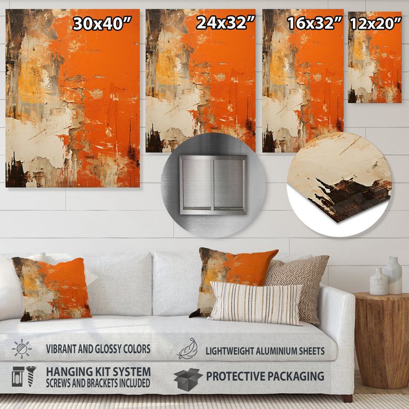 Art abstrait orange orange Chaos - II, H 20 po x l 12 po x P 1 po