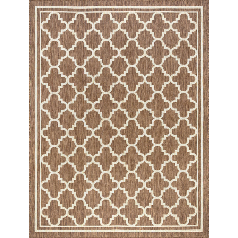 Tapis d'intérieur / extérieur à motif géométrique tissé à plat doré / crème Lavallée, Rectangle 5 pi 3 po x 7 pi 3 po