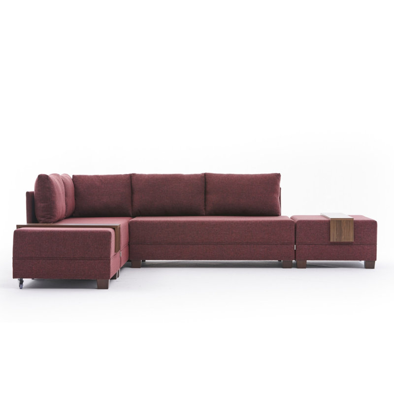Canapé-lit et chaise longue 82,7 po Haleah, 100 % polyester rouge bordeaux, Accoudoir à droite (vu de face)