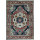 Hand Knotted Wool Southwestern Area Rug in Rust/Blue/Ivory