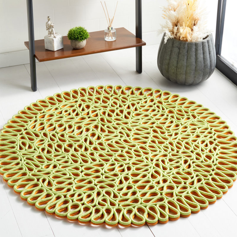 Tapis à motif de fils fantaisie noué à la main Fernhurst, Rond 4 pi