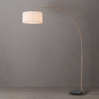 Eichler 92" Modern Arc Lamp - Weathered Brass Steel, Black Marble Base, White Linen Drum Shade, Dimmable, Bulb Included