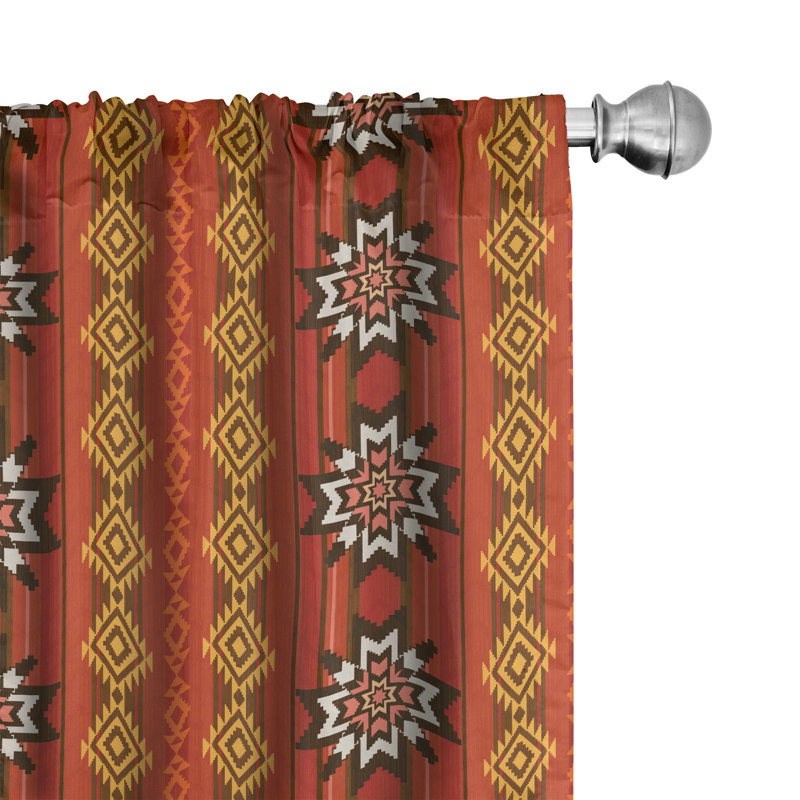 Indigenous Cultural Motif Semi-Sheer Rod Pocket Curtain Panels, 28" x 95"