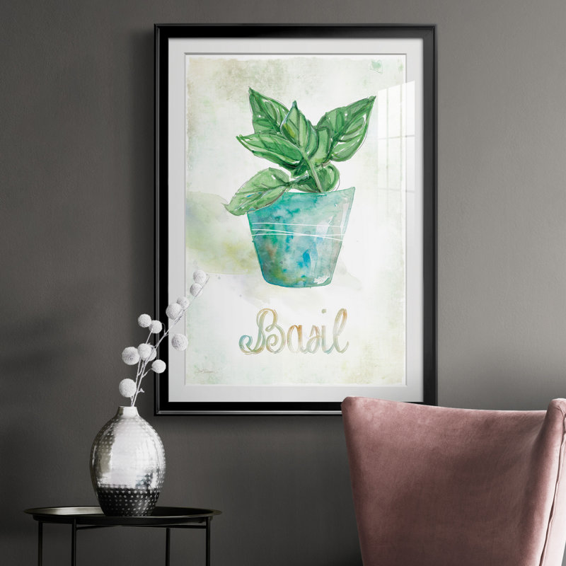 Basilic en pot - Peinture sur toile encadrée, H 30,5 po x l 42,5 po x P 1,5 po, Noir