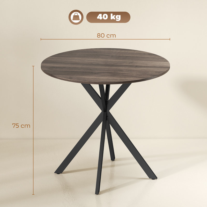 HOMCOM 80cm Round Dining Table, Industrial Kitchen Table with Steel Legs, Brown, Black