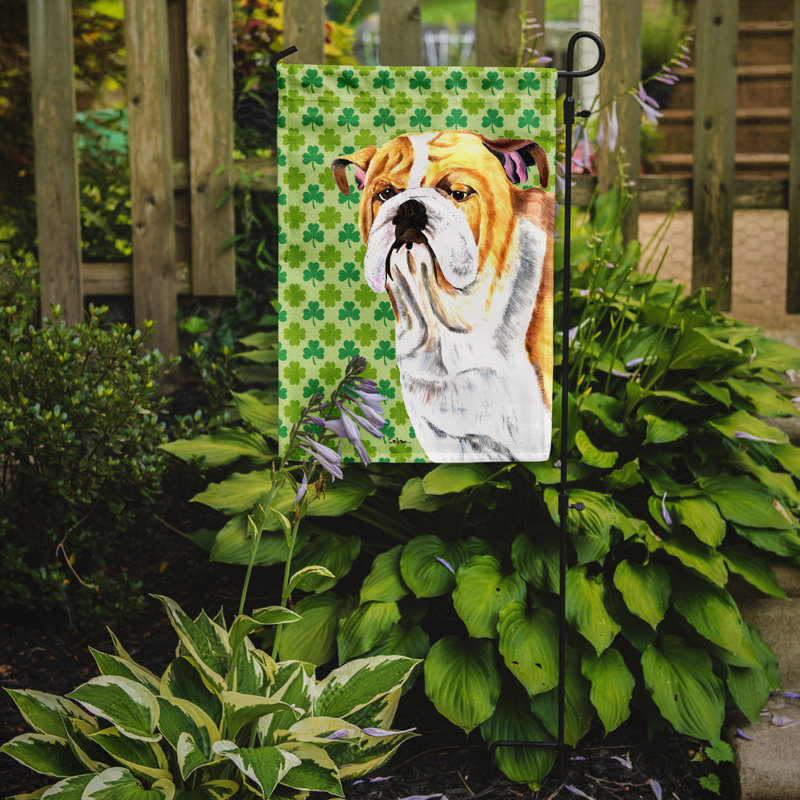 Drapeau de jardin à 2 côtés st. patrick day trèfle, Bulldog (beige et blanc)