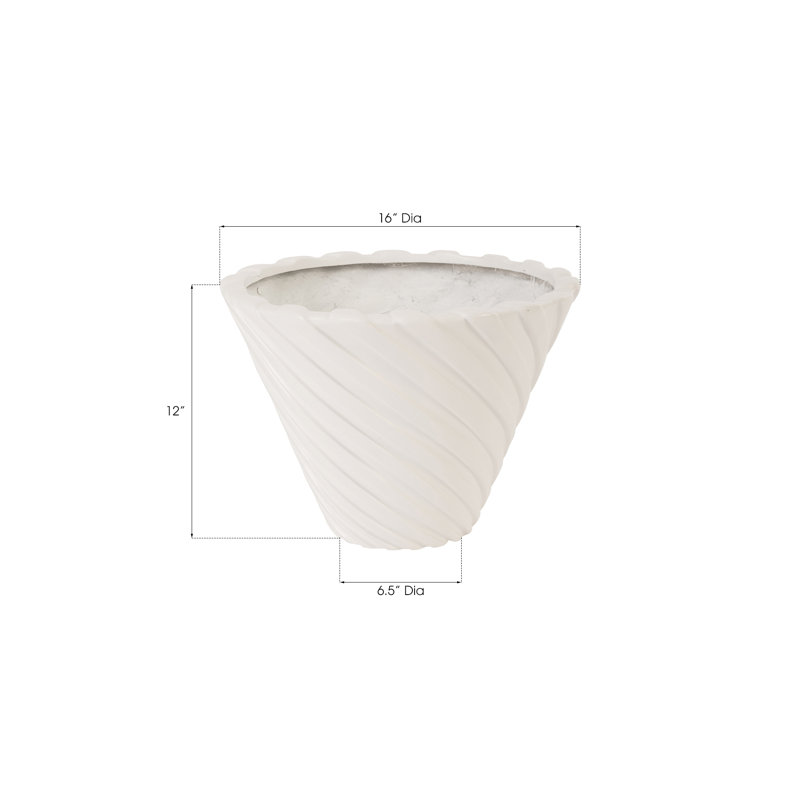 Turbo Resin Pot Planter, 12" H x 16" W x 16" D, Gel Coat White