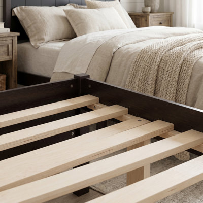 Elegant King Size Platform Bed with Headboard - Espresso Wood  No Box Spring Needed