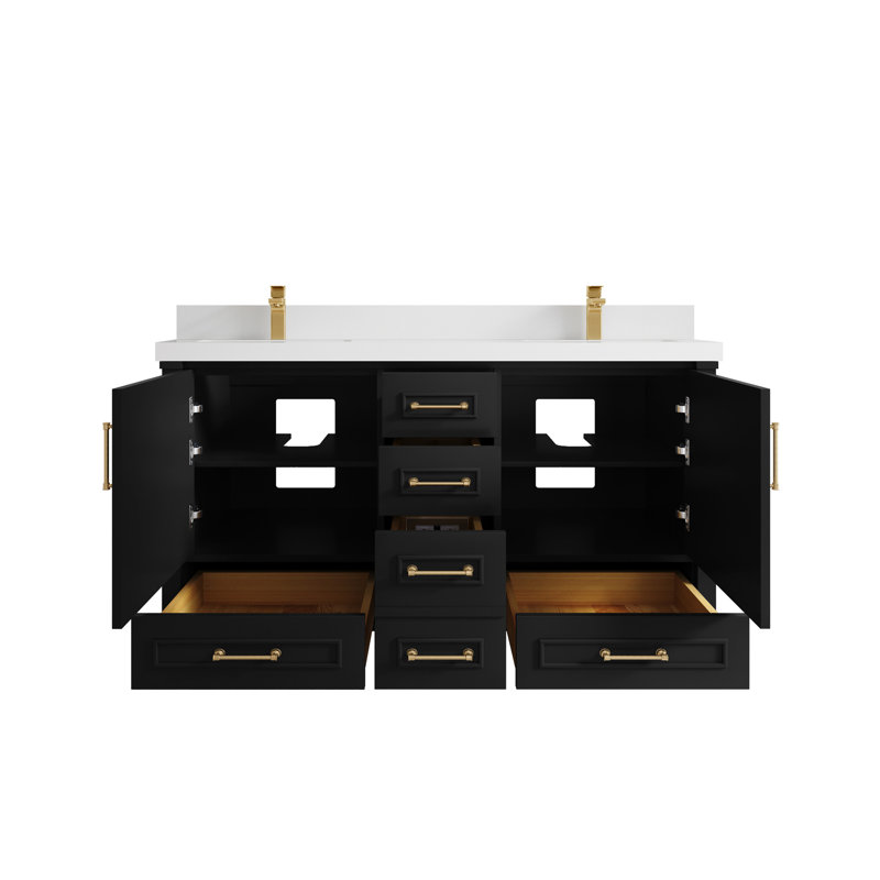 Ensemble de meuble-lavabo double 60 po Aberdeen, Blanc, Noir