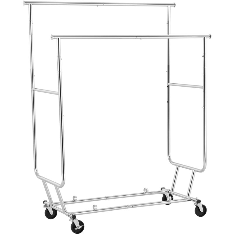 Porte-vêtements à double rail télescopique avec roulettes Tyshawn, Argent argent